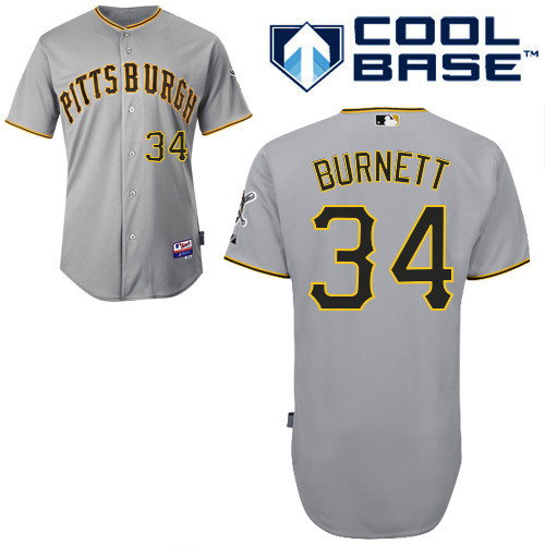 A-J Burnett #34 Youth Baseball Jersey-Pittsburgh Pirates Authentic Road Gray Cool Base MLB Jersey